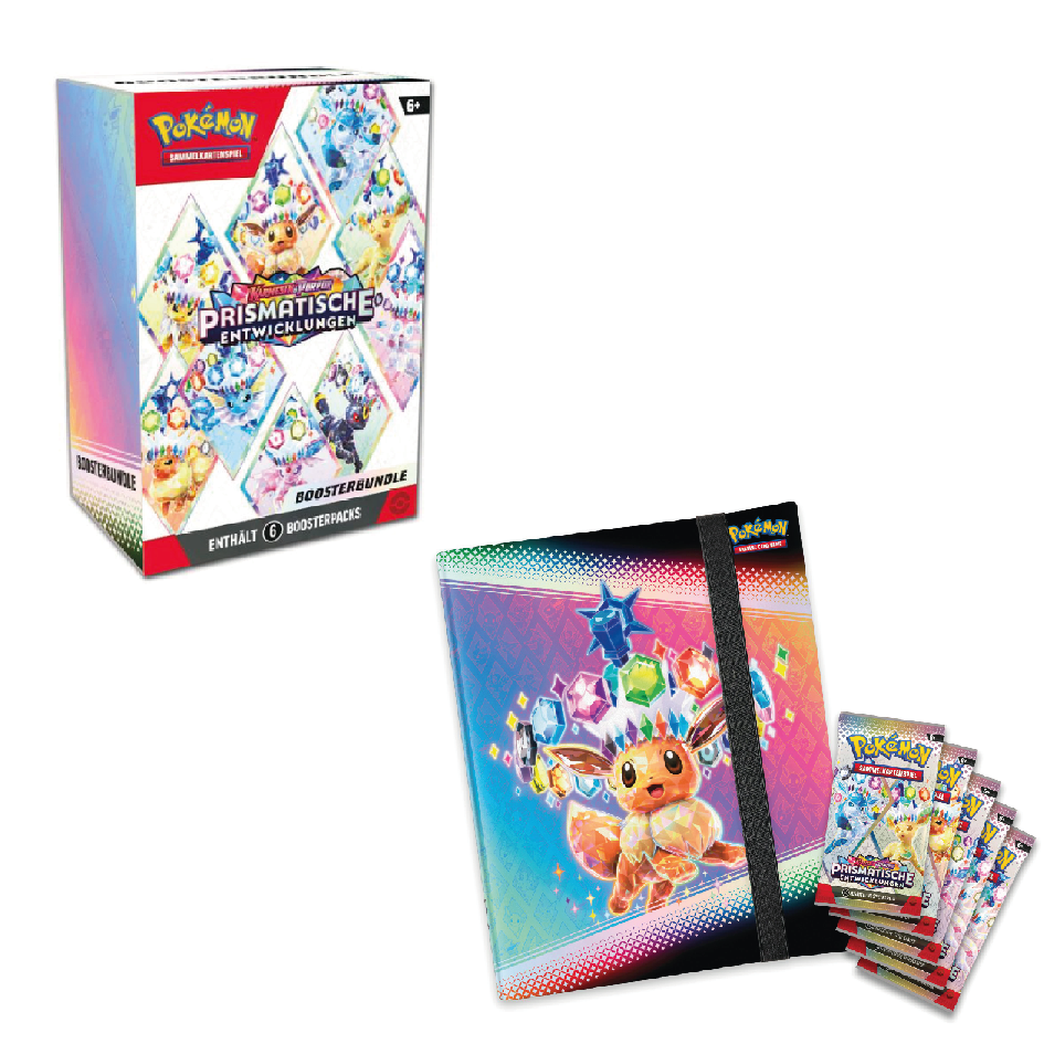Pokémon Prismatische Entwicklungen Boosterbundle und Ornder Kollektion im Bundle
