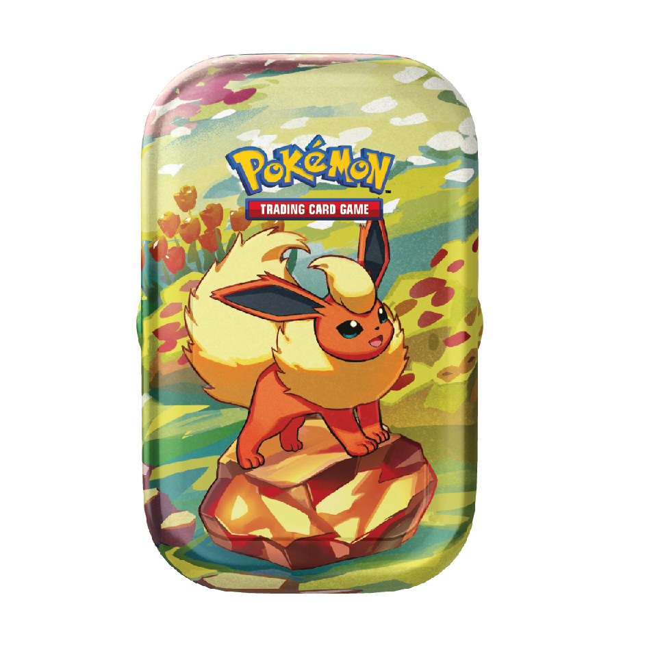 Beispiel einer Mini Tin Box von Pokémon Prismatische Evolutionen mit Evoli