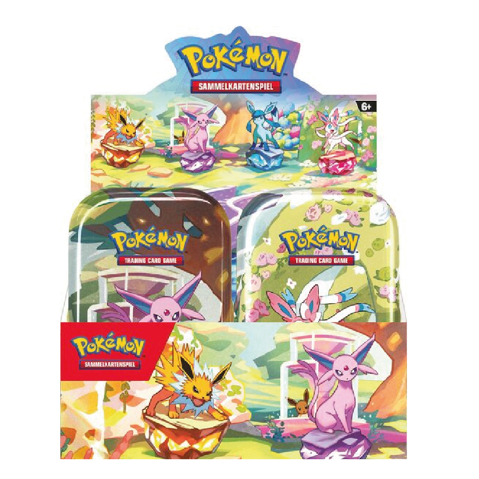 Display Mini Tin Box von Pokémon Prismatische Evolutionen